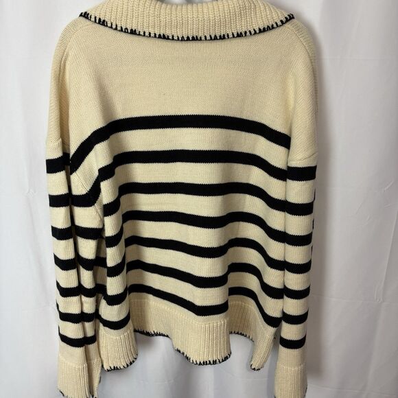 Unbranded Women’s Collared Polo Sweater Cream & Navy Stripe 2XL Nautical Boho - Picture 12 of 12